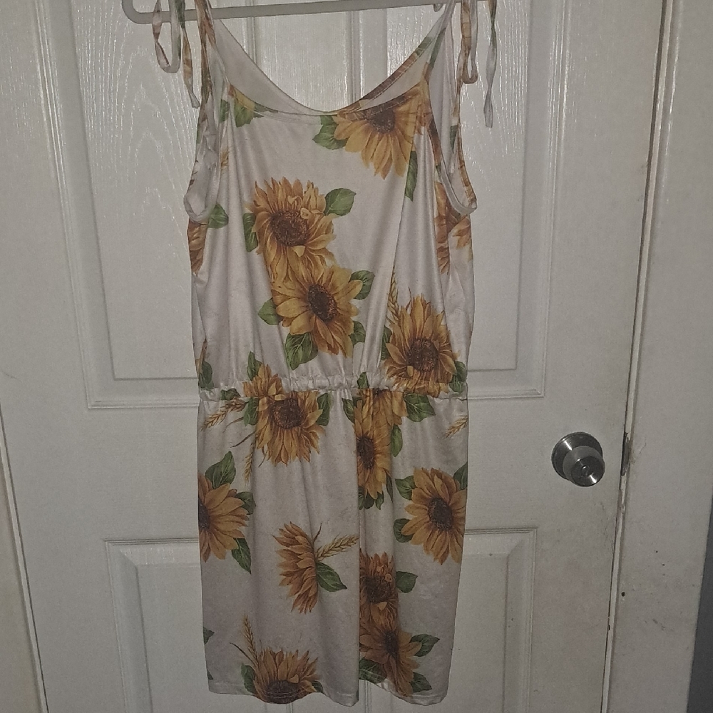 White Floral Dress with Sunflower Motif